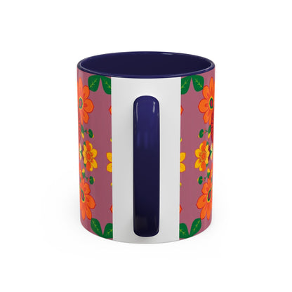 Accent Coffee Mug, Aries, Zodiac v1, Flower Pattern, (11, 15oz)