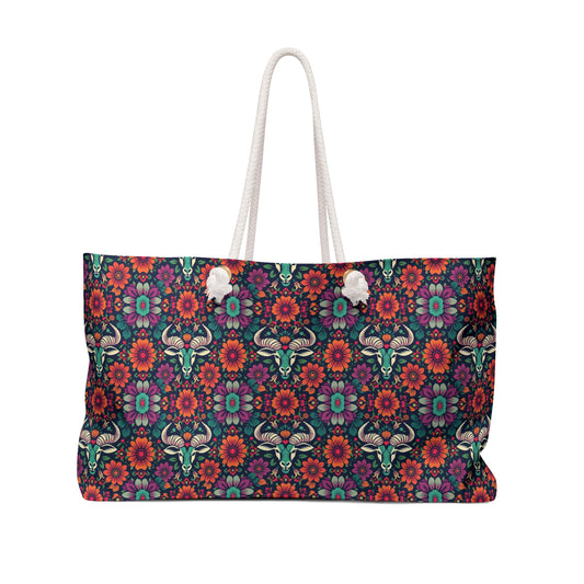 Weekender Bag, Taurus, Zodiac v4, Flower Pattern
