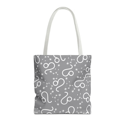 Tote Bag, Leo Zodiac Sign, AOP, (Grey, White)