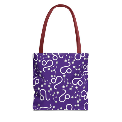 Tote Bag, Leo Zodiac Sign, AOP, (Purple, White)