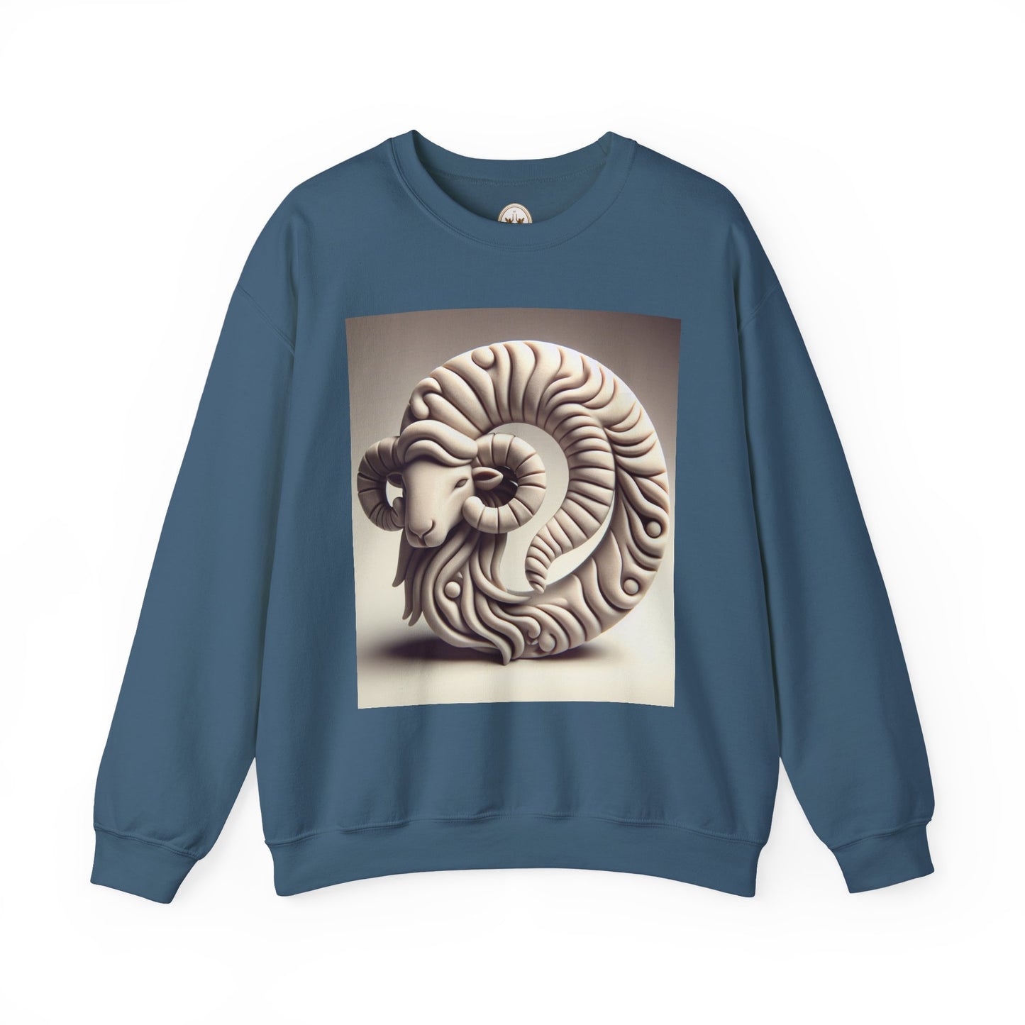 Unisex Heavy Blend™ Crewneck Sweatshirt, Round Statue, Aries Zodiac Design