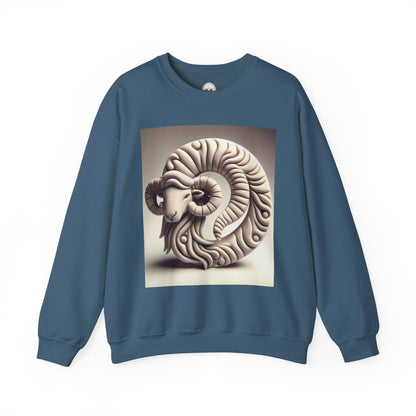 Unisex Heavy Blend™ Crewneck Sweatshirt, Round Statue, Aries Zodiac Design