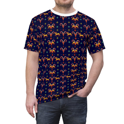 Unisex Cut & Sew T-Shirt, (AOP), Aries, Zodiac v3, Jewels Pattern