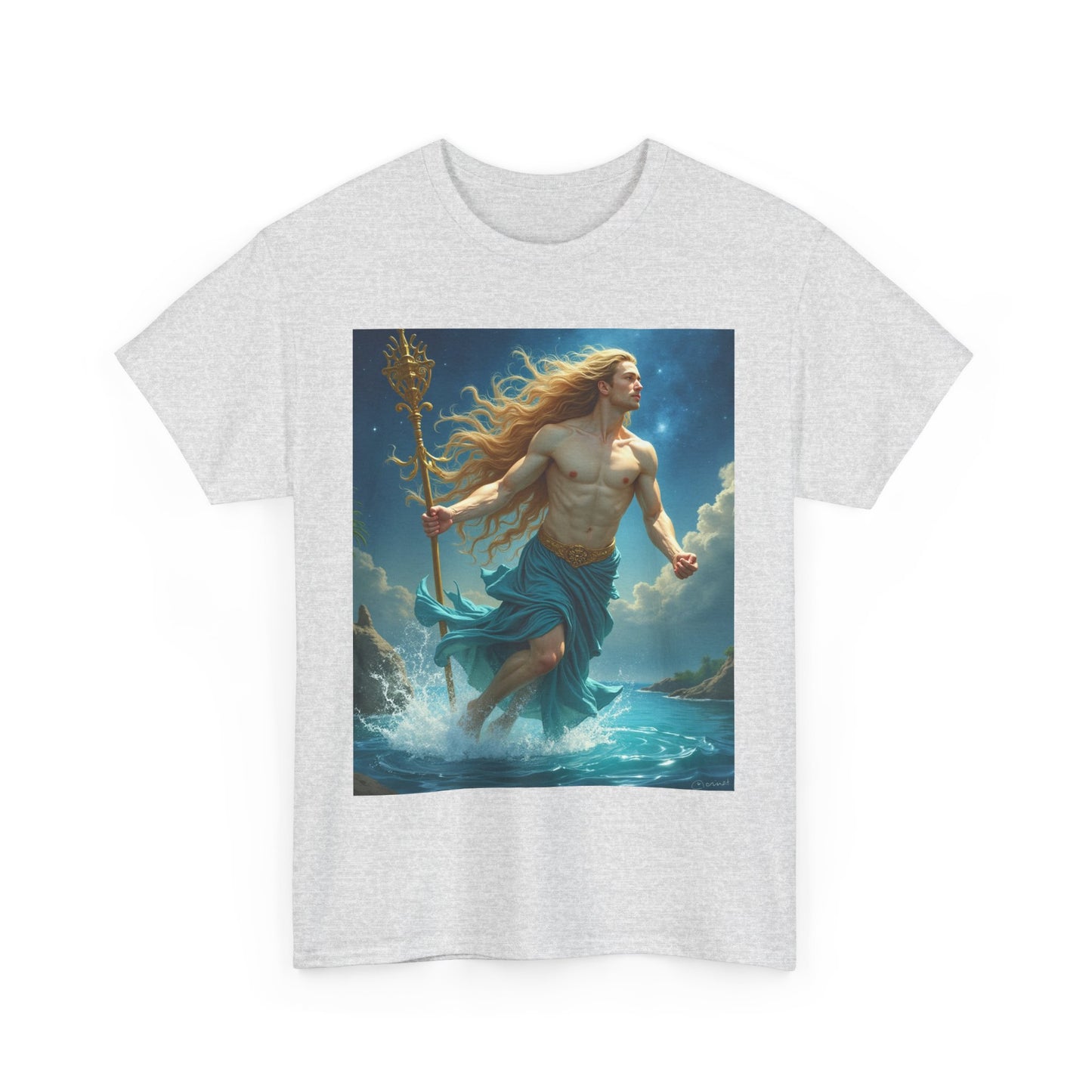 Unisex Heavy Cotton T-Shirt, Realistic, Aquarius Zodiac Design