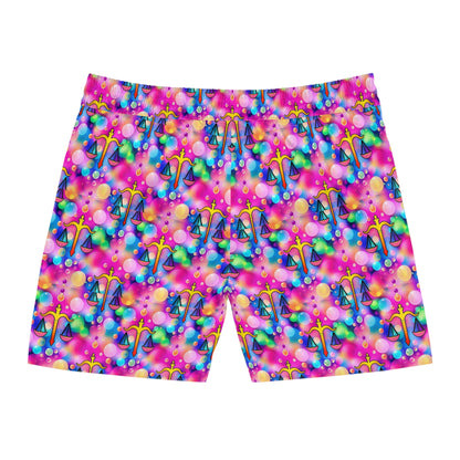 Men's Mid-Length Swim Shorts, (AOP), Libra, Zodiac v1, Bubble Pattern
