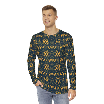 Men's Long Sleeve Shirt, (AOP), Aries, Zodiac v4, Pattern