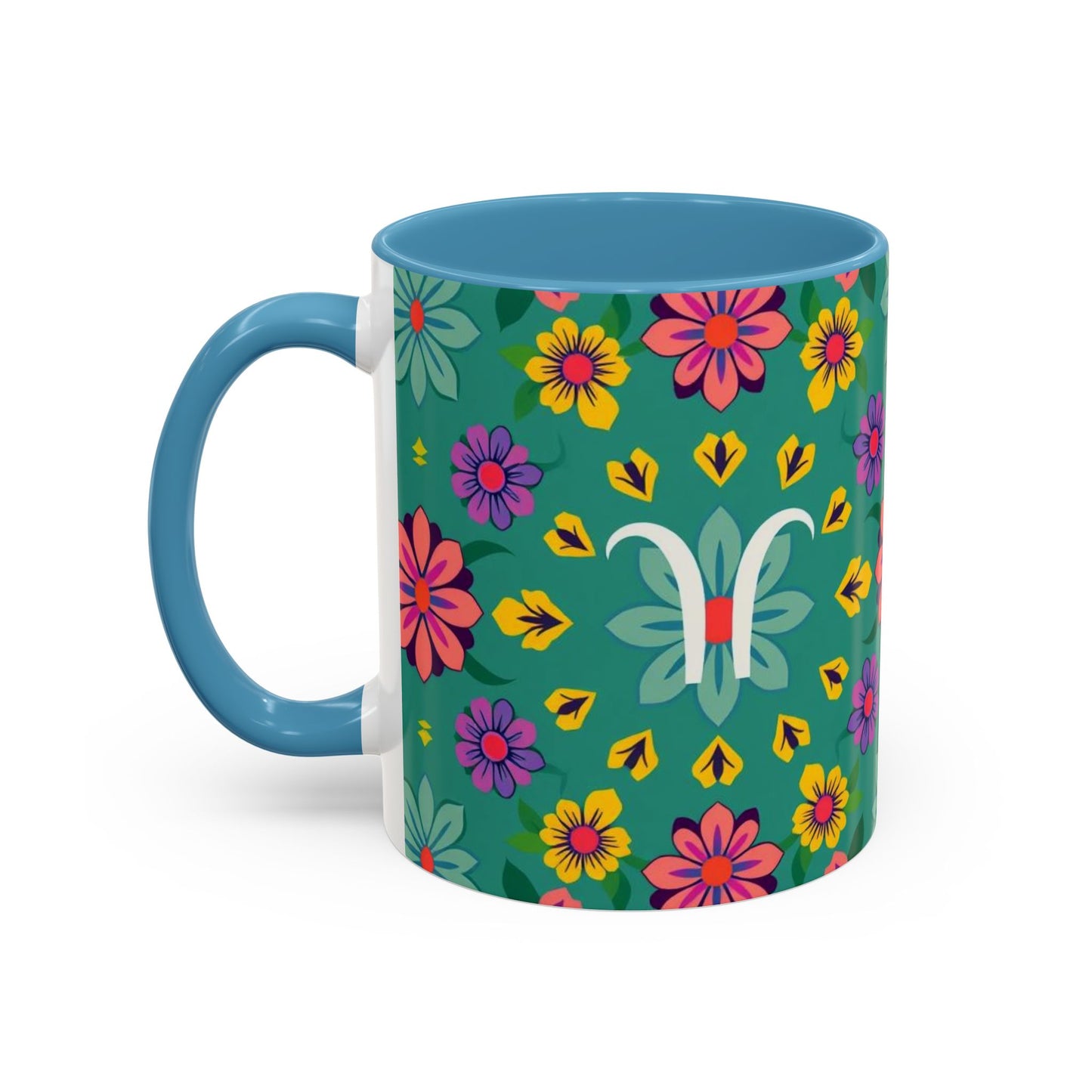 Accent Coffee Mug, Aquarius, Zodiac v3, Flower Pattern, (11, 15oz)