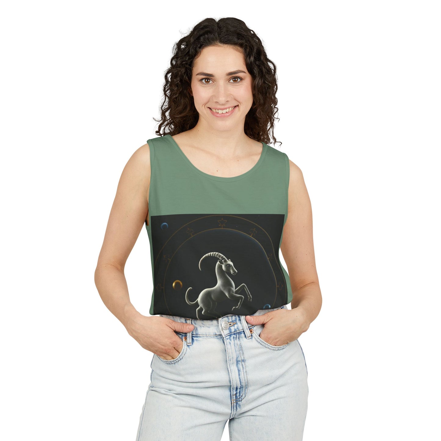 Unisex Garment-Dyed, Tank Top, Capricorn Design, Space Animal v1, 100% US cotton