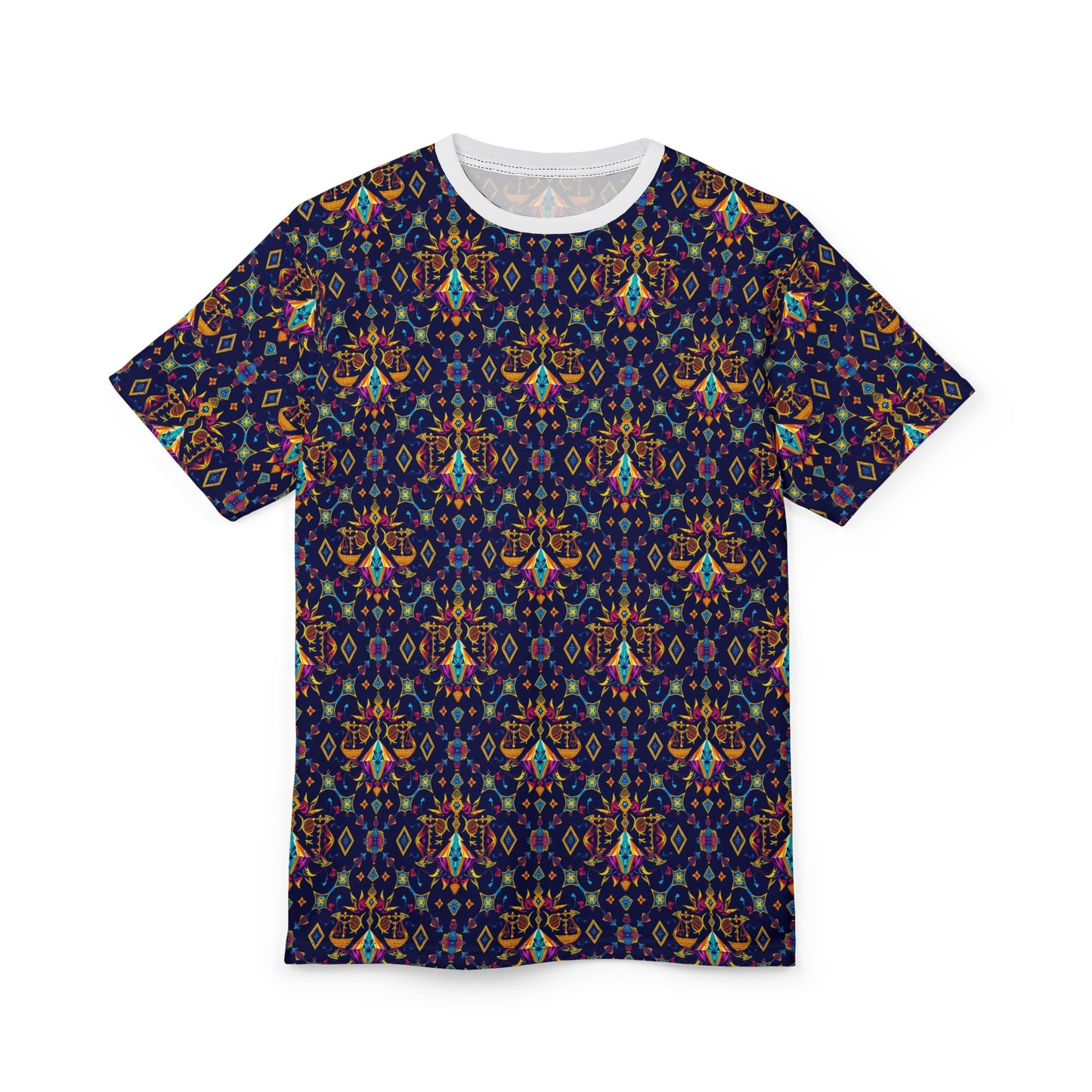 Unisex Cut & Sew T-Shirt, (AOP), Libra, Zodiac v3, Jewels Pattern