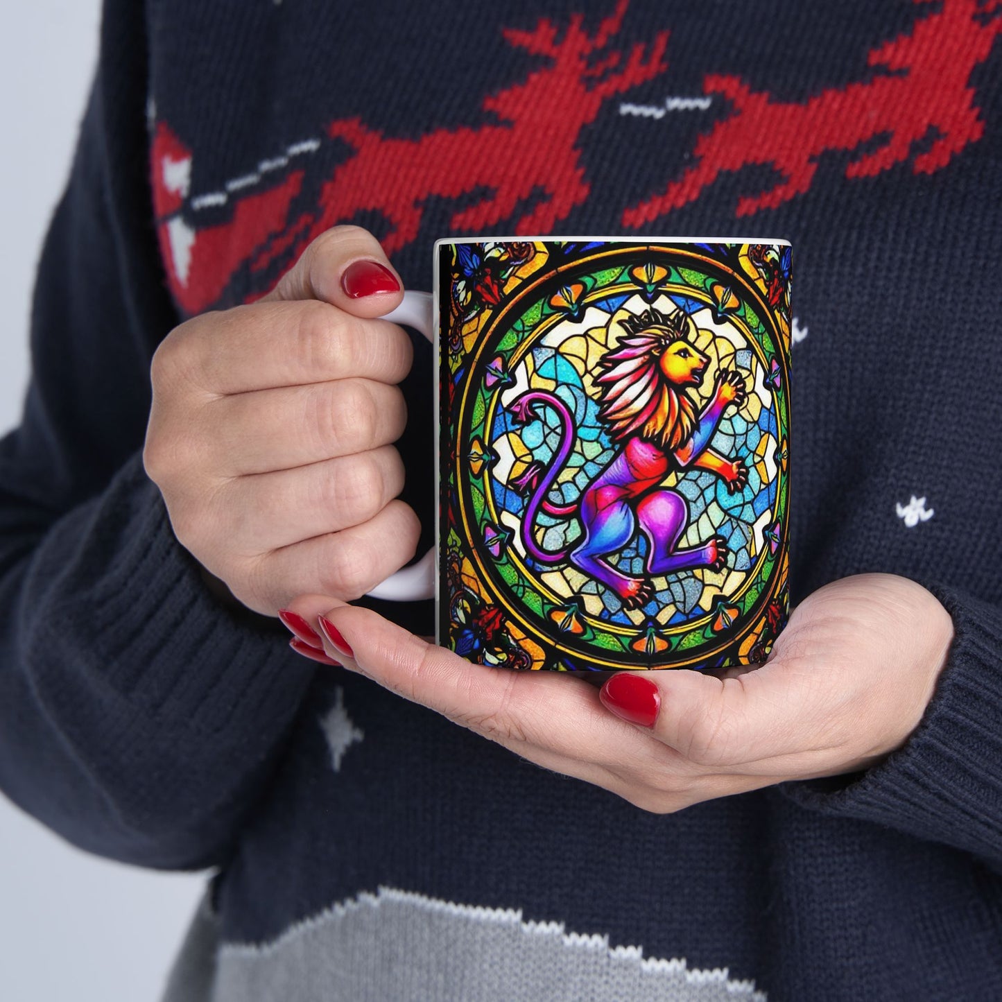 Ceramic Mug, (11oz, 15oz), Glass Design, AOP, Leo Zodiac Sign