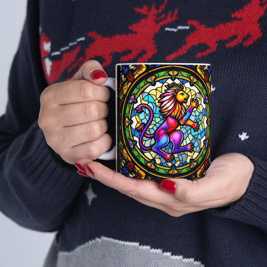Ceramic Mug, (11oz, 15oz), Glass Design, AOP, Leo Zodiac Sign