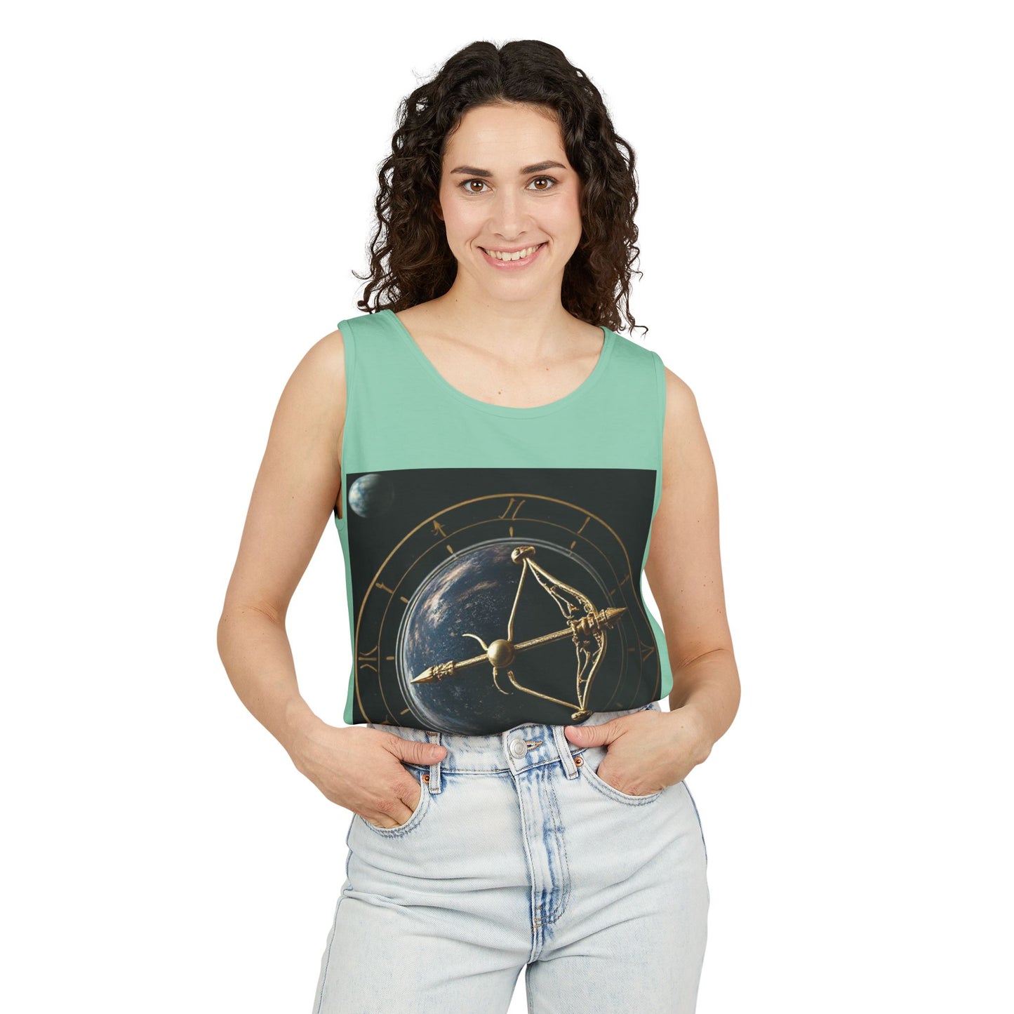 Unisex Garment-Dyed, Tank Top, Sagittarius Design, Planet Symbol, 100% US cotton