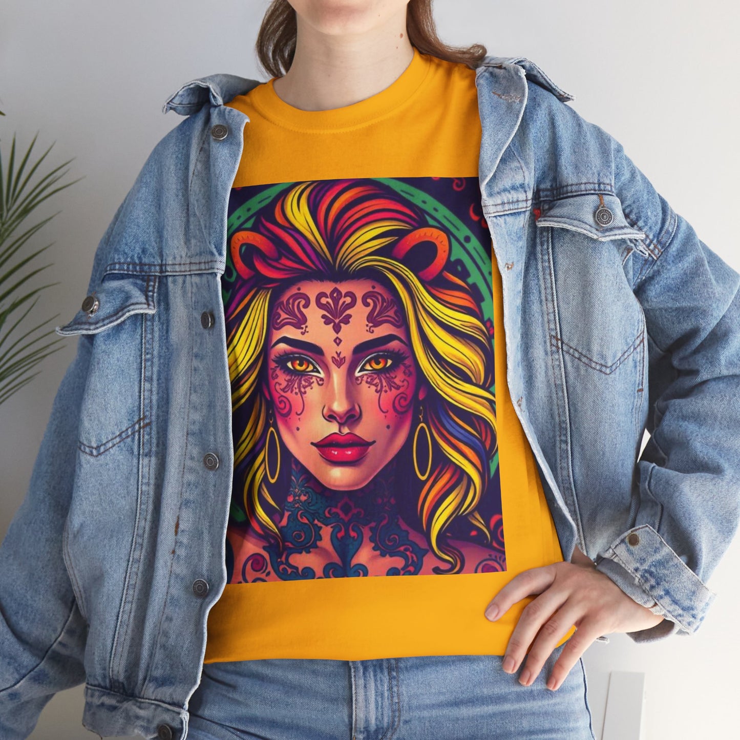 Unisex Heavy Cotton T-Shirt, Leo, Zodiac v1, Sexy Art