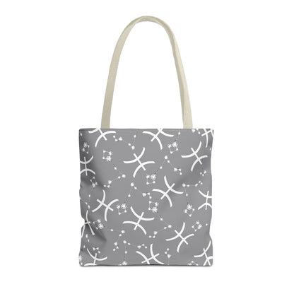 Tote Bag, Pisces Zodiac Sign, AOP, (Grey, White)