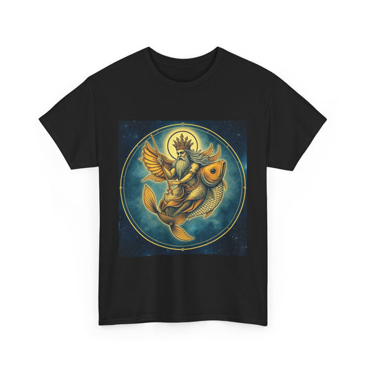 Unisex Heavy Cotton T-Shirt, Pisces King. Zodiac Design
