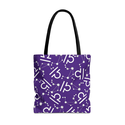 Tote Bag, Libra Zodiac Sign, AOP, (Purple, White)