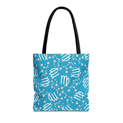 Tote Bag, Virgo Zodiac Sign, AOP, (Turquoise, White)