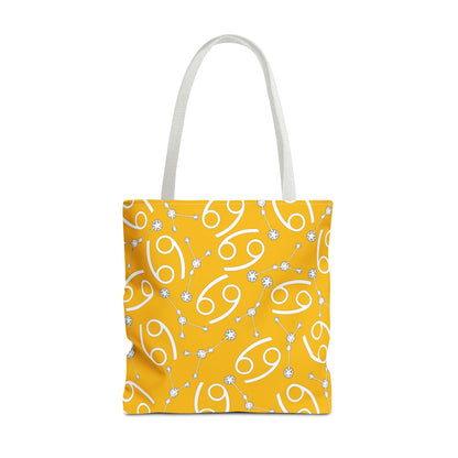Tote Bag, Cancer Zodiac Sign, AOP, (Yellow, White)