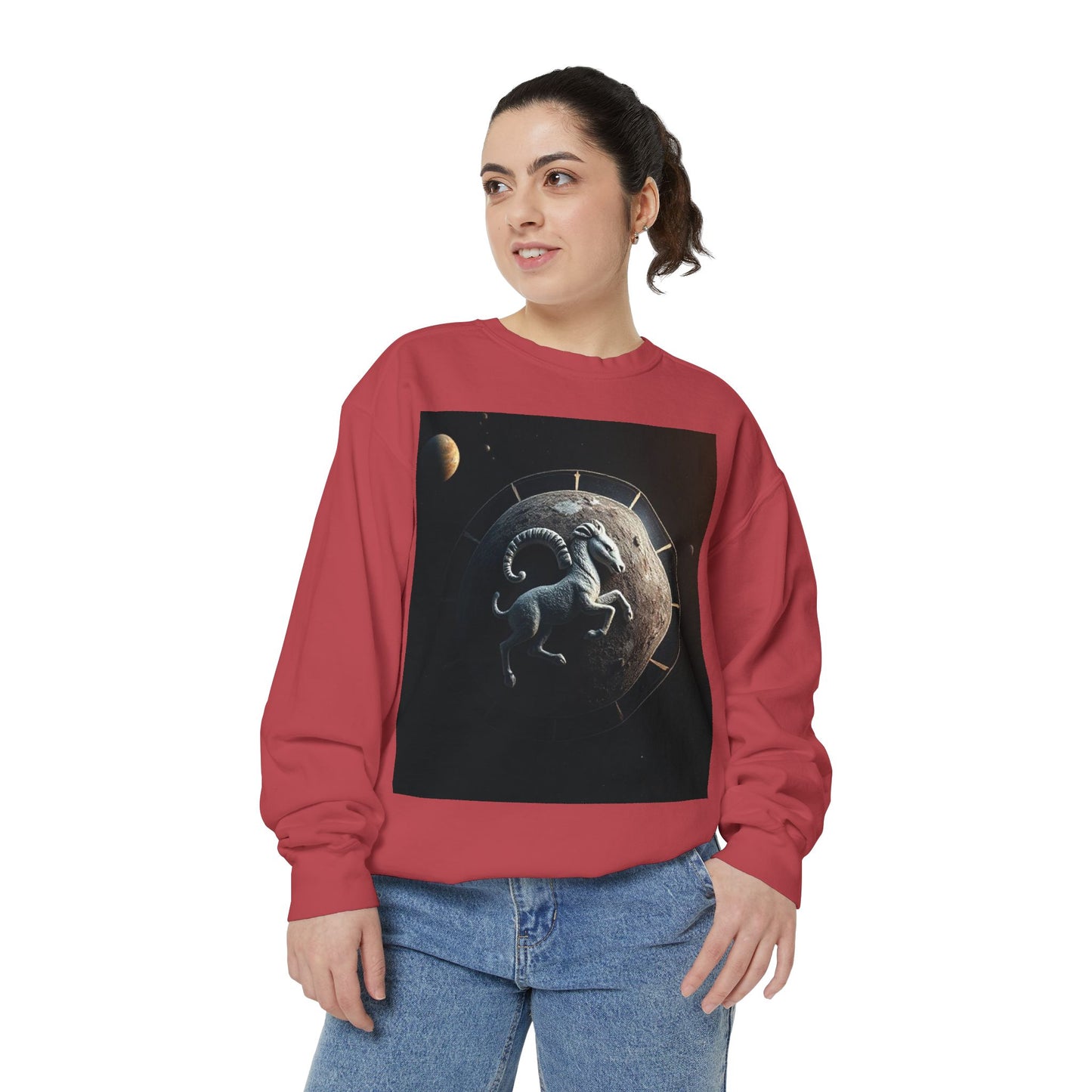 Garment-Dyed Sweatshirt, Unisex, Space Animal Design, Aries