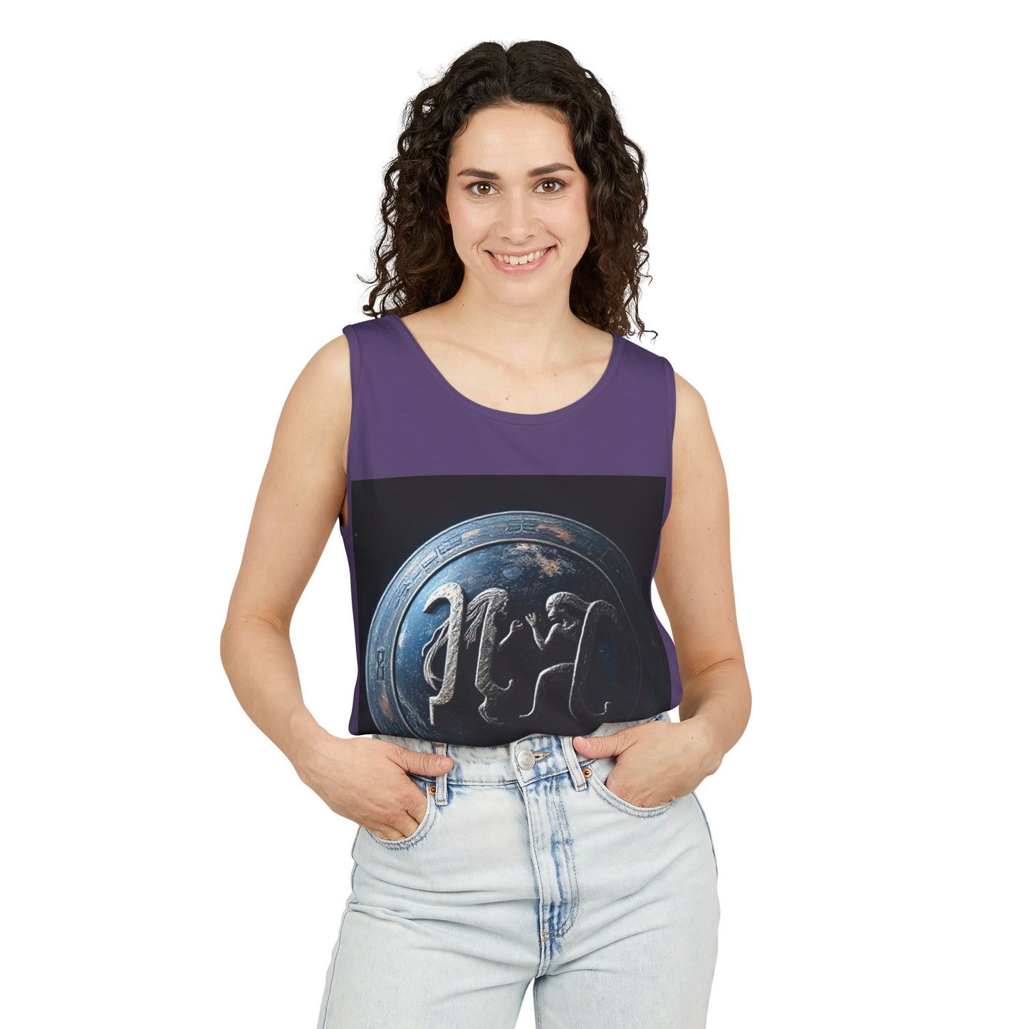 Unisex Garment-Dyed, Tank Top, Gemini Design, Space Symbol , 100% US cotton