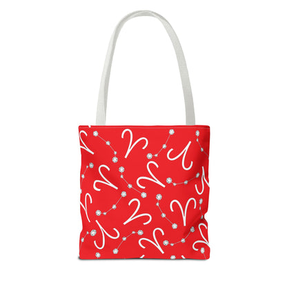 Tote Bag, Aries Zodiac Sign, AOP, (Red, White)