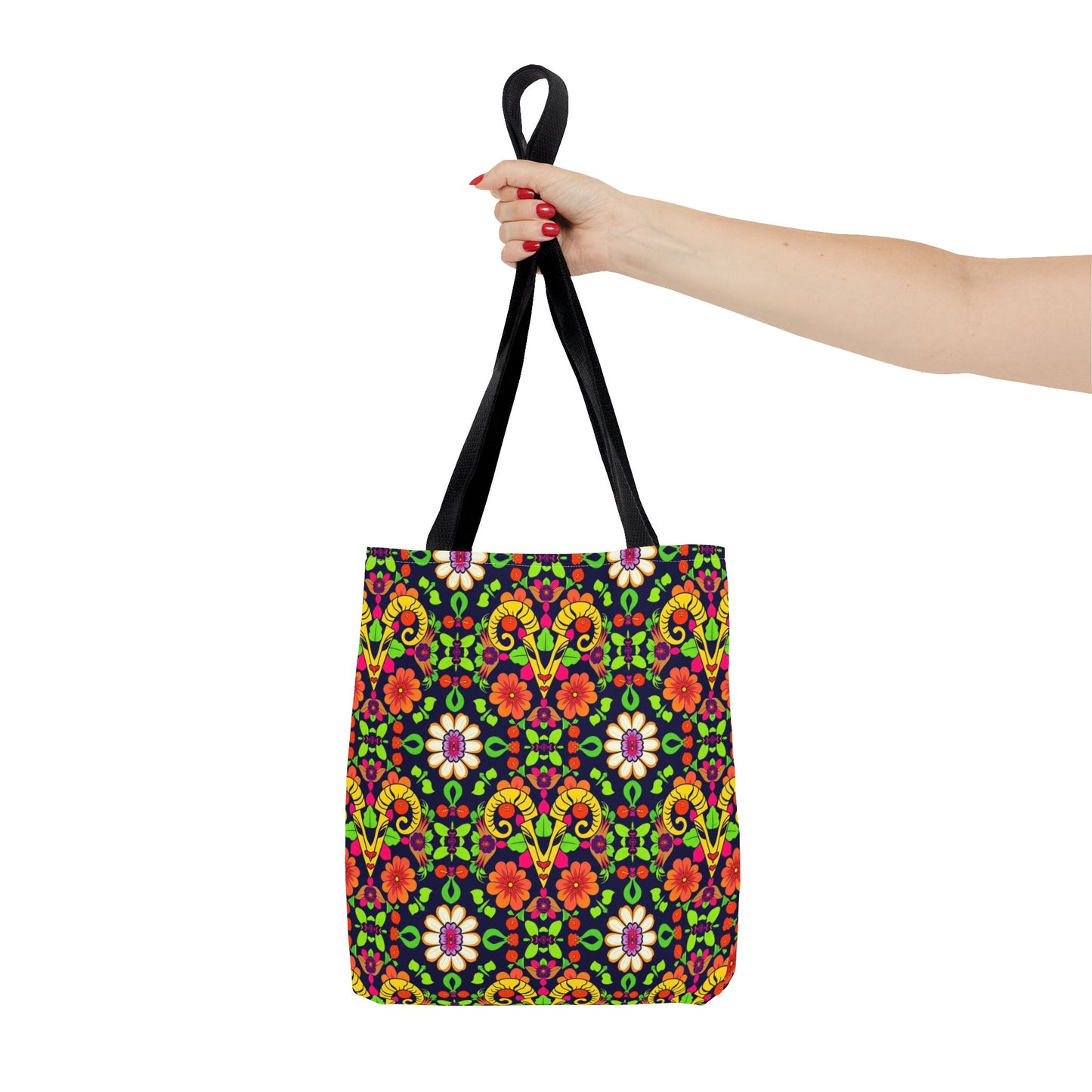 Tote Bag (AOP), Aries, Zodiac, Flower Pattern