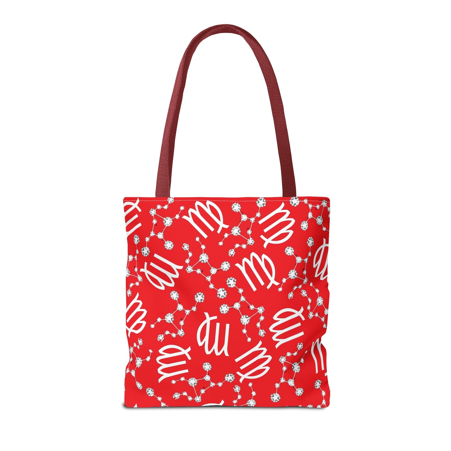 Tote Bag, Virgo Zodiac Sign, AOP, (Red, White)