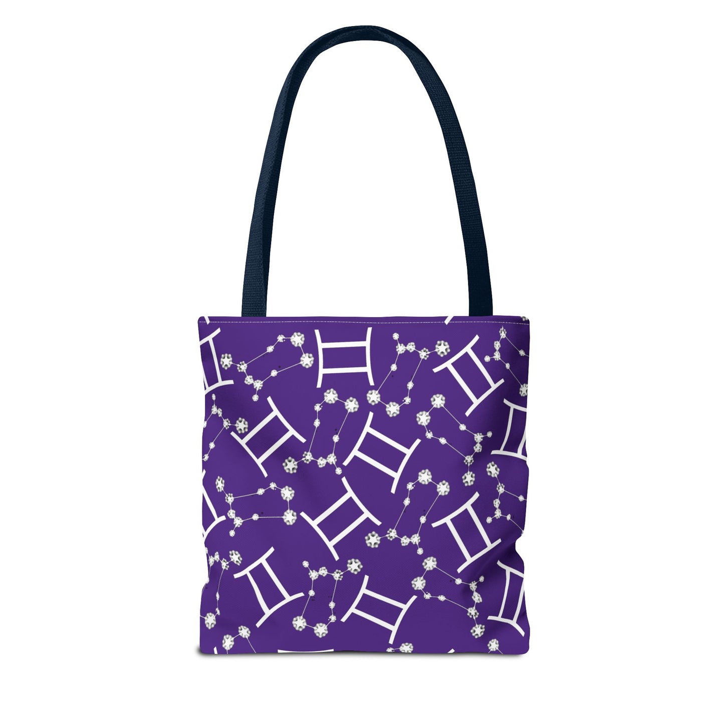 Tote Bag, Gemini Zodiac Sign, AOP, (Purple, White Print)