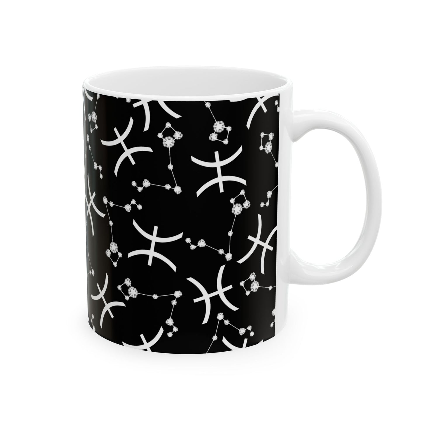 Ceramic Mug, (11oz, 15oz), Ceramic Coffee Mug, Black AOP, Pisces Zodiac Design