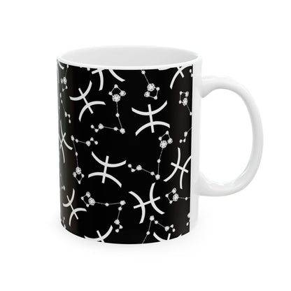 Ceramic Mug, (11oz, 15oz), Ceramic Coffee Mug, Black AOP, Pisces Zodiac Design
