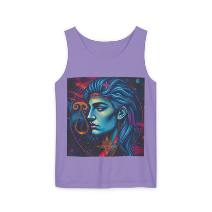 Unisex Garment-Dyed, Tank Top, Libra Design, Pop Art v1, 100% US cotton