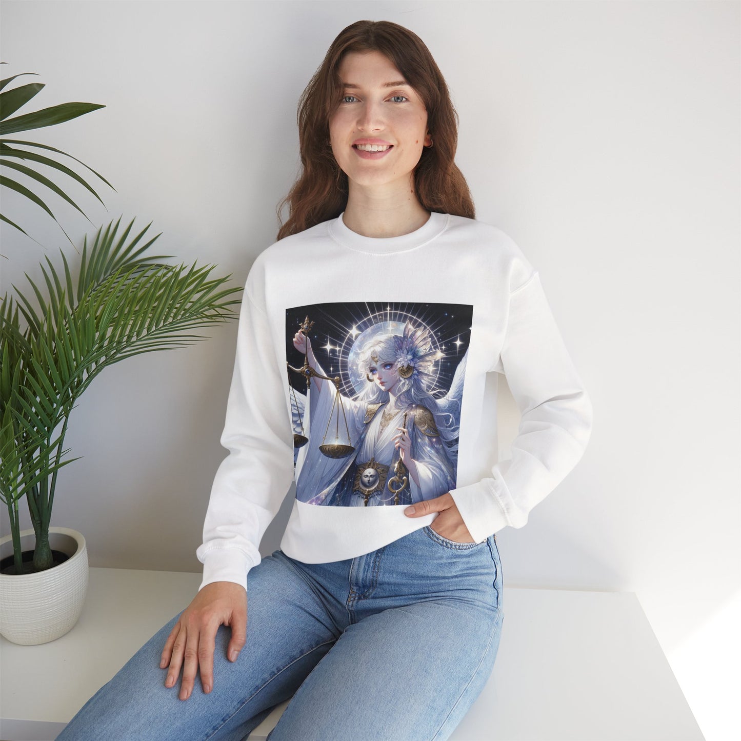 Unisex Heavy Blend™ Crewneck Sweatshirt,anime angel, Libra Zodiac Design