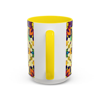 Accent Coffee Mug, Taurus, Zodiac v3. Flower Pattern, (11, 15oz)
