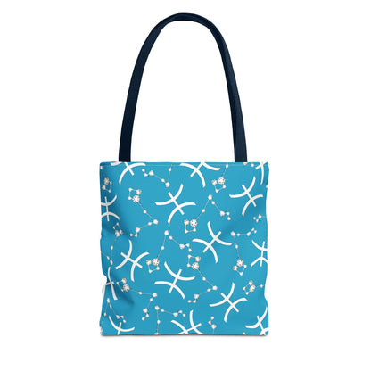 Tote Bag, Pisces Zodiac Sign, AOP, (Turquoise, White)