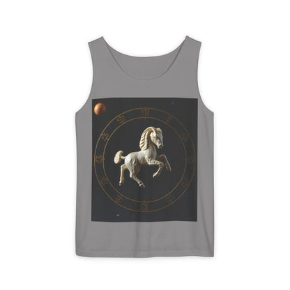 Unisex Garment-Dyed, Tank Top, Capricorn Design, Space Animal, 100% US cotton