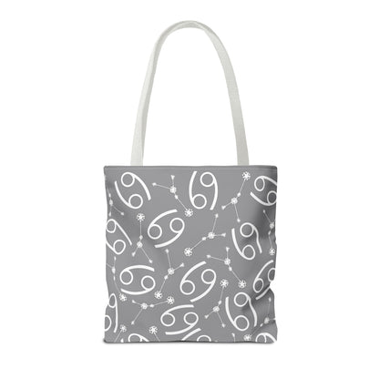 Tote Bag, Cancer Zodiac Sign, AOP, (Grey, White)