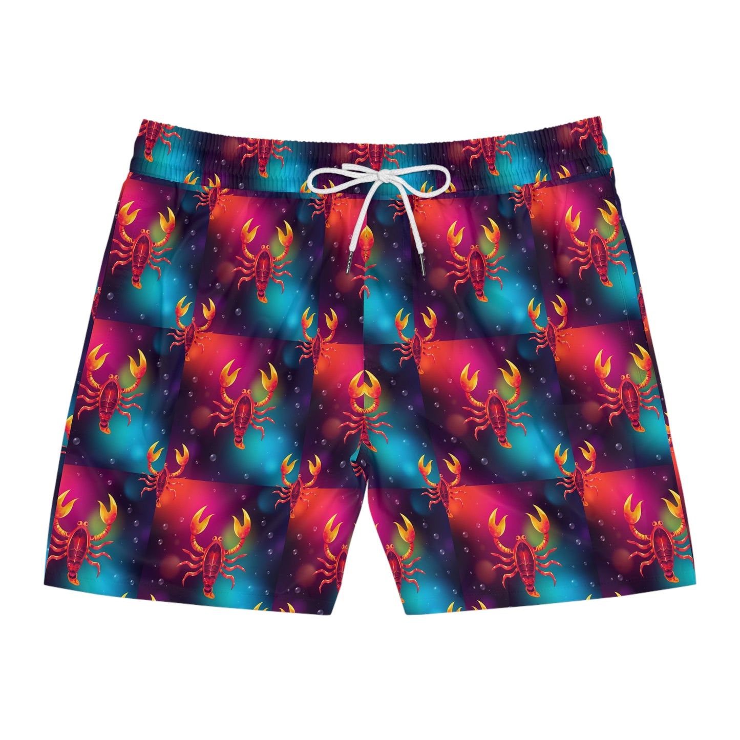 Men's Mid-Length Swim Shorts, (AOP), Scorpio, Zodiac v1, Bubble Pattern