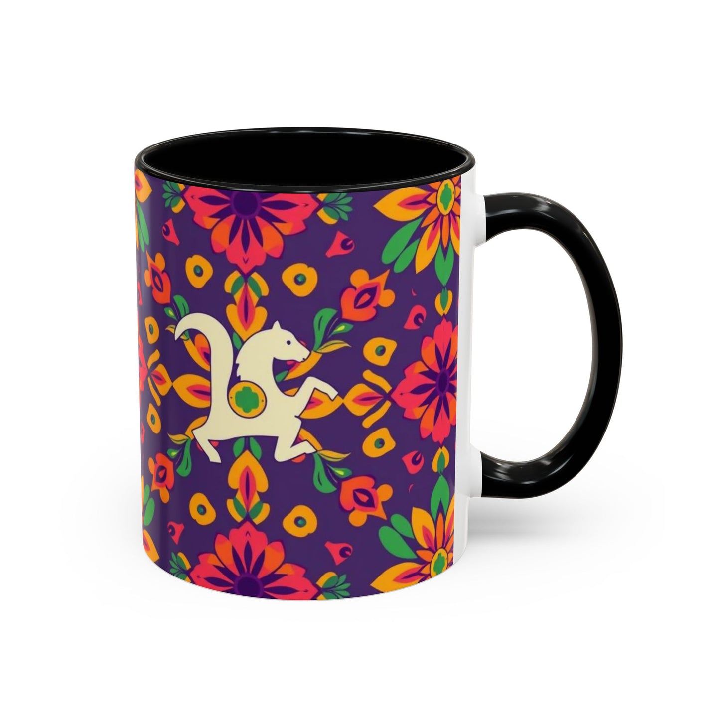 Accent Coffee Mug, Aquarius, Zodiac v2, Flower Pattern, (11, 15oz)
