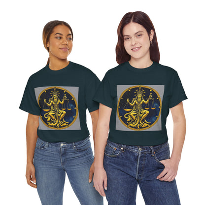 Unisex Heavy Cotton T-Shirt, Gold Libra God, Zodiac Design