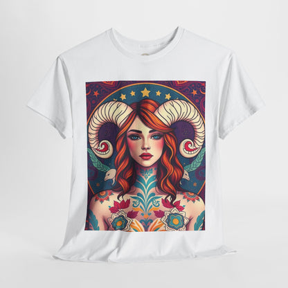 Unisex Heavy Cotton T-Shirt, Aries, Zodiac v1, Sexy Art