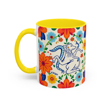 Accent Coffee Mug, Virgo, Zodiac v2. Flower Pattern, (11, 15oz)