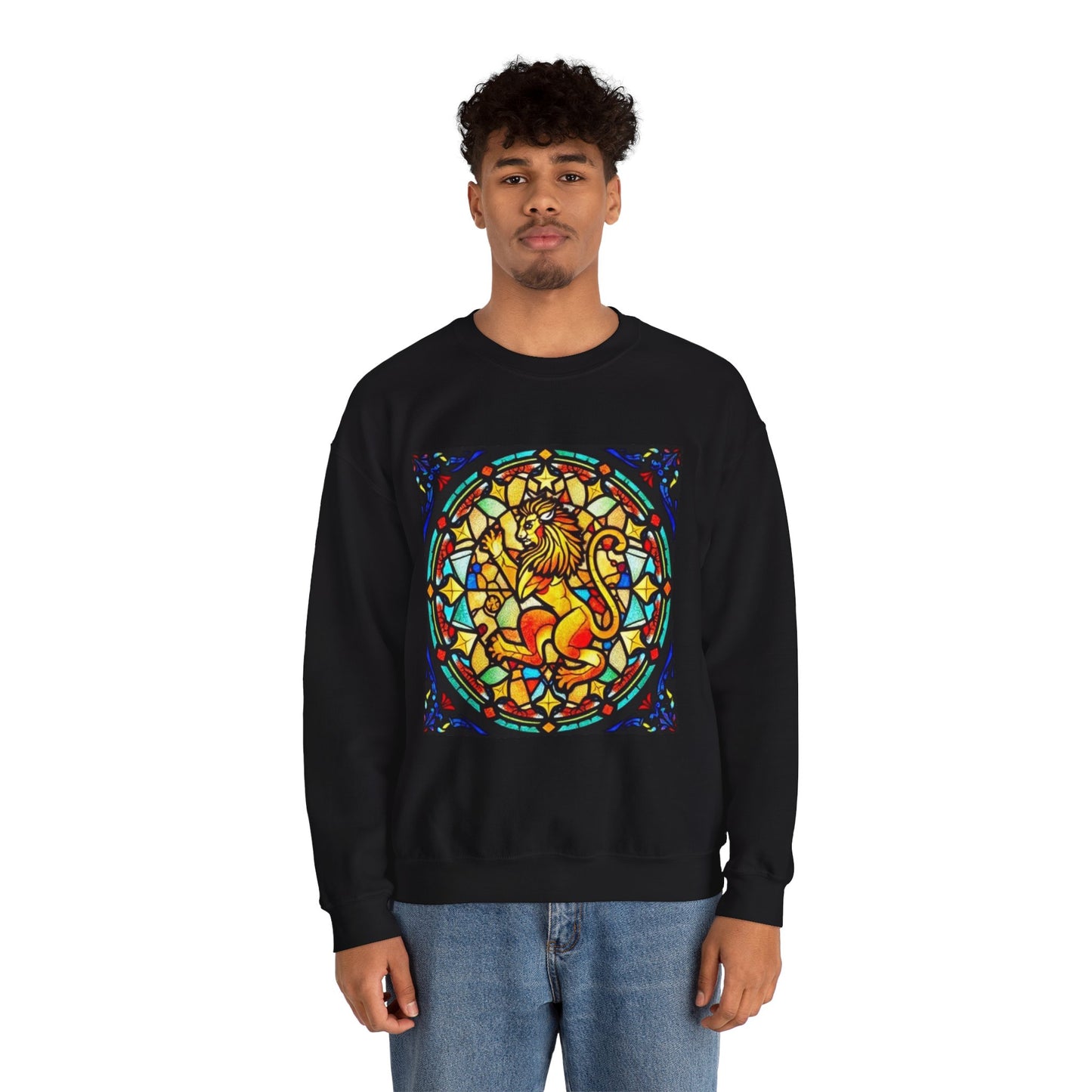 Unisex Heavy Blend™ Crewneck Sweatshirt, Glass 1, Leo Zodiac Design