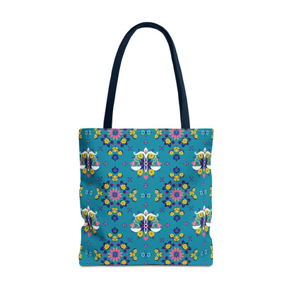 Tote Bag (AOP), Libra, Zodiac v1, Flower Pattern