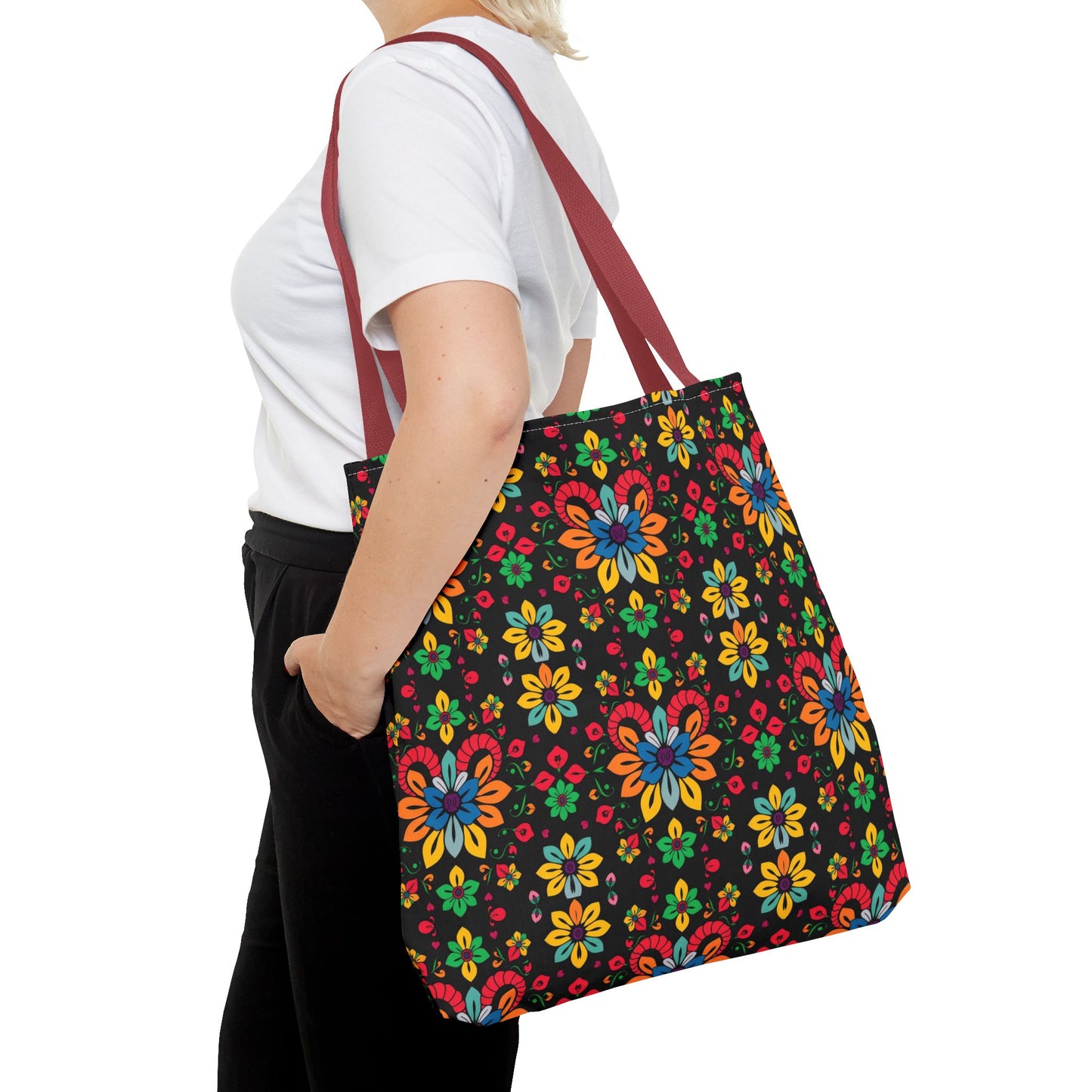 Tote Bag, (AOP), Aries, Zodiac v3, Flower Pattern