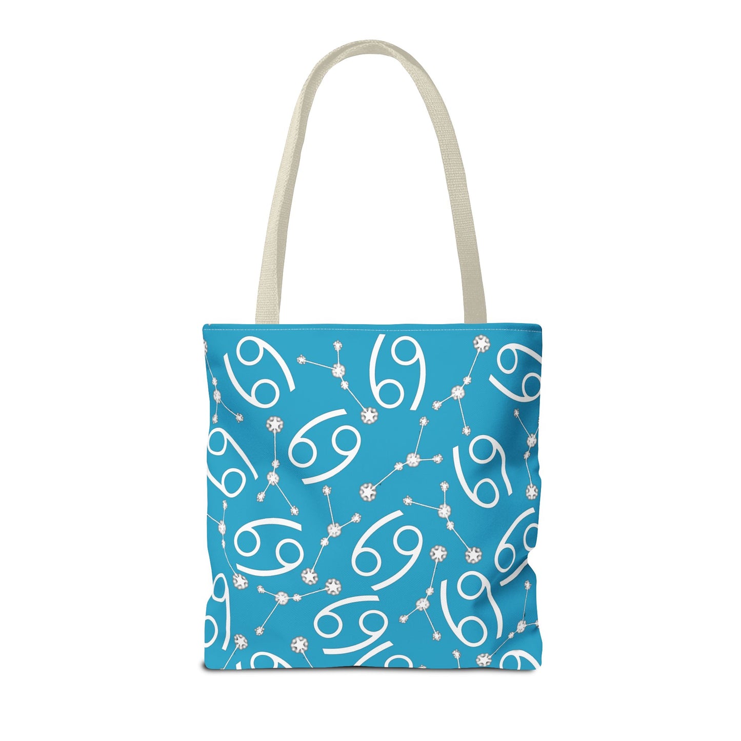 Tote Bag, Cancer Zodiac Sign, AOP, (Turquoise, White)