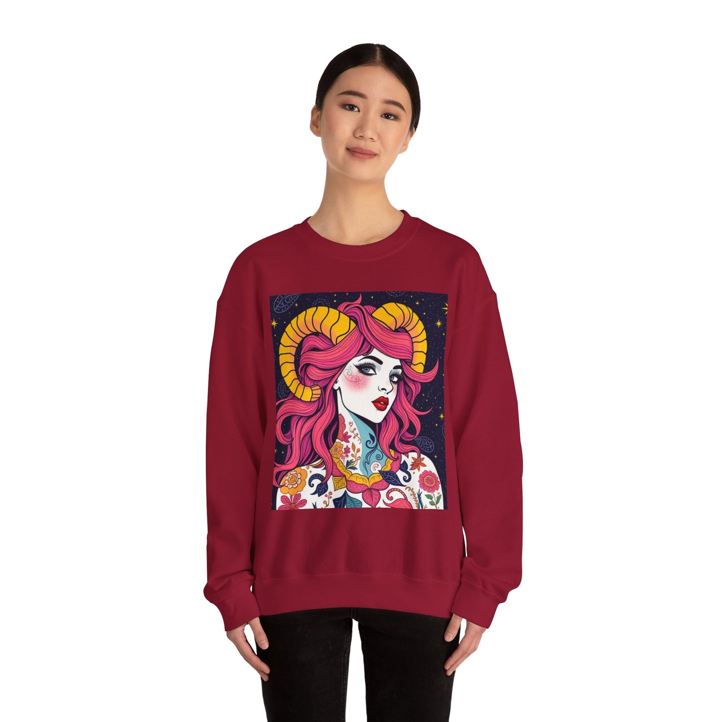 Unisex Heavy Blend™ Crewneck Sweatshirt, Aries, Zodiac, Sexy Pattern