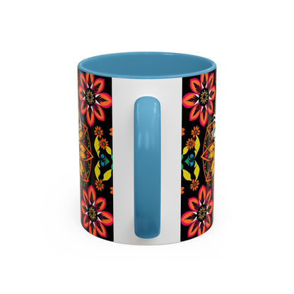 Accent Coffee Mug, Sagittarius, Zodiac v2. Flower Pattern, (11, 15oz)