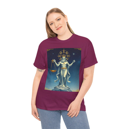 Unisex Heavy Cotton T-Shirt, Space, Libra God, Zodiac Design