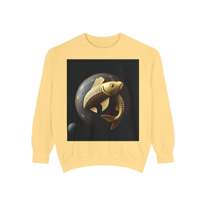Garment-Dyed Sweatshirt, Unisex, Space Animal Design v1, Pisces