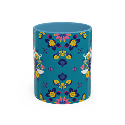 Accent Coffee Mug, Libra, Zodiac v2, Flower Pattern, (11, 15oz)